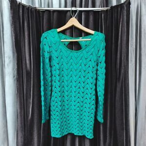 Free People Wild Thing Emerald Green Crochet Dress Size Medium Preppy Boho Party